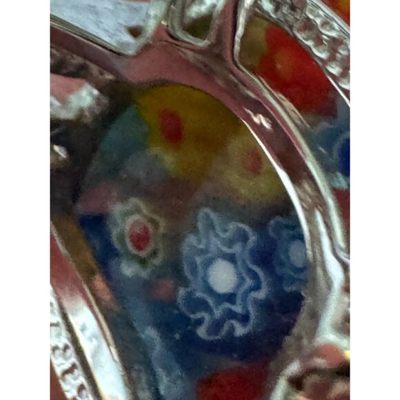 Colorful Millefiori Glass Ring With Silver-Tone Band Size 6 - Picture 7 of 10